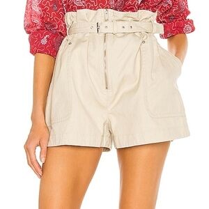 Isabel Marant Khaki Cream High-Waist Zip Front Shorts Skirt with Belt Paperbag